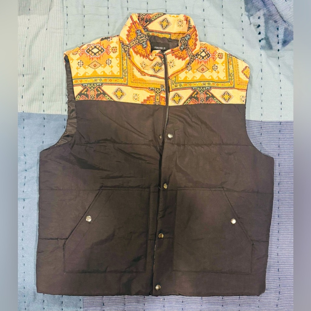 Men's Black and Multicolor Patterned Vest